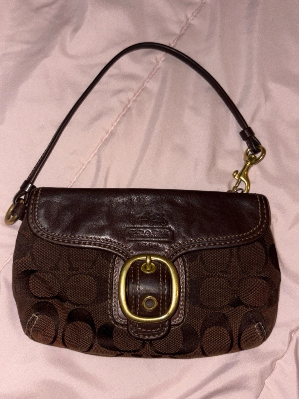 Coach Brown Signature Canvas and Leather Wristlet